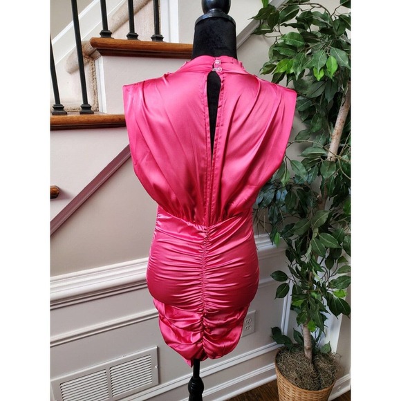 Pink Women's Solid Polyester Mock Neck Sleeveless Knee Length Dress Size Small - Picture 7 of 10